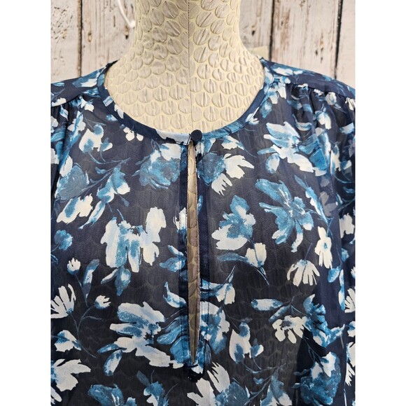 ALK Women's M Abercrombie & Fitch Blue Floral Sheer Peasant Blouse Shirt Top NEW - Picture 3 of 11